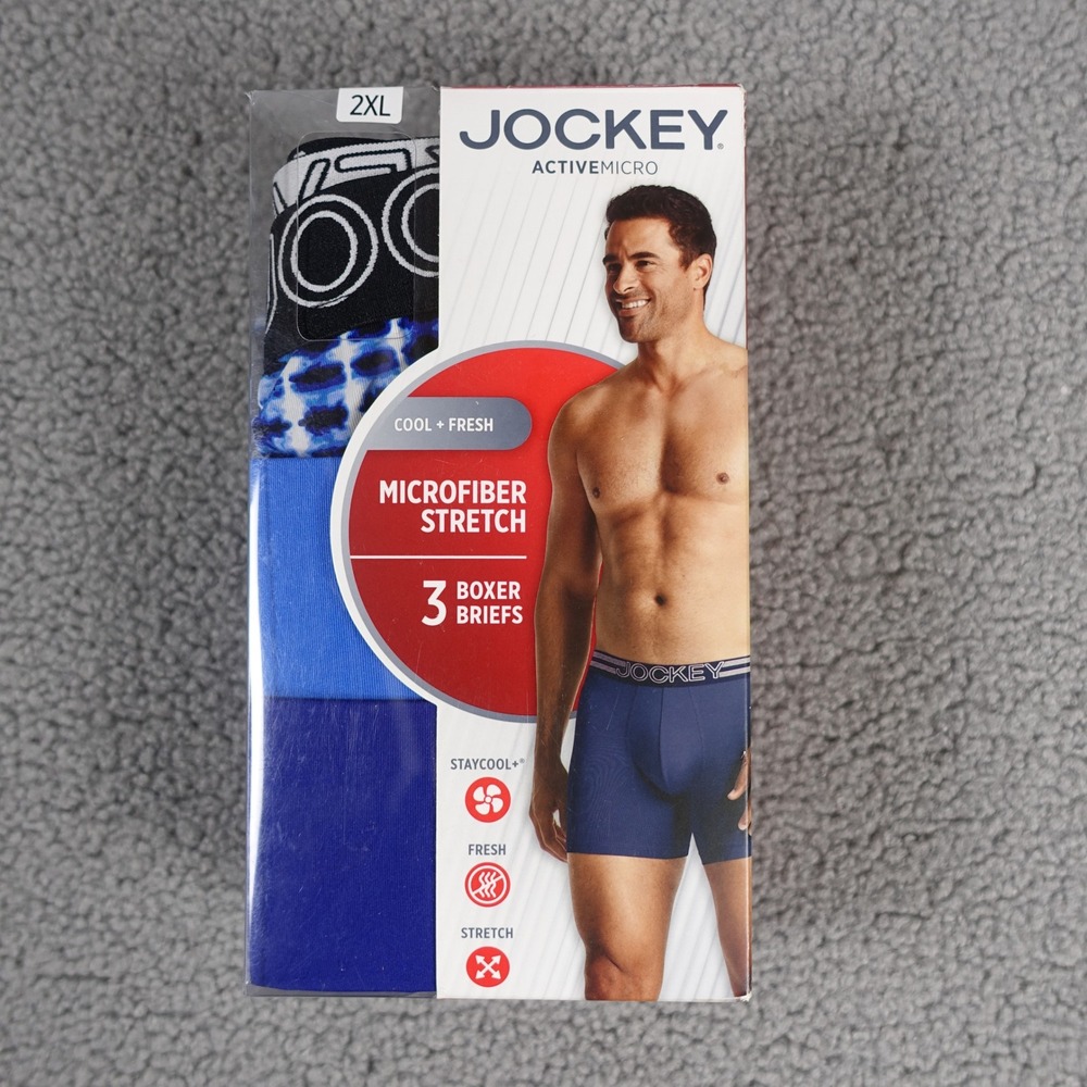 Jockey ActiveMicro Mens 2XL Boxer Briefs 3 Pack Blue Microfiber Stretch New